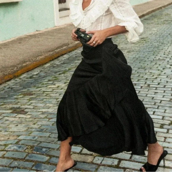 The kooples assymetric ruffle silky midi wrap skirt - Picture 5 of 7